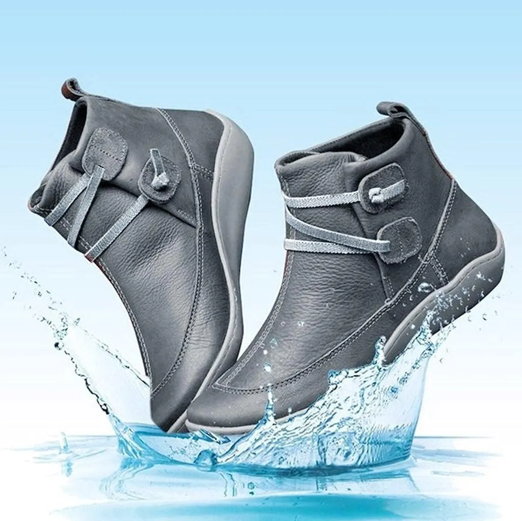 Hbeylia waterproof ankle booties for women men fashion casual leather round toe low heels winter snow boots comfortable non skid slip on flats fashion sneakers mid calf work combat short boots