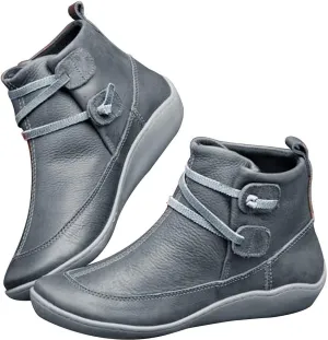 Hbeylia waterproof ankle booties for women men fashion casual leather round toe low heels winter snow boots comfortable non skid slip on flats fashion sneakers mid calf work combat short boots