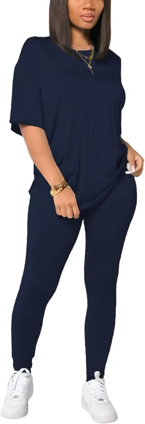 HBQ Women 2 Piece Outfits Summer Sweatsuits Drop Shoulder Tracksuits Biker Short Workout Jogger Sets