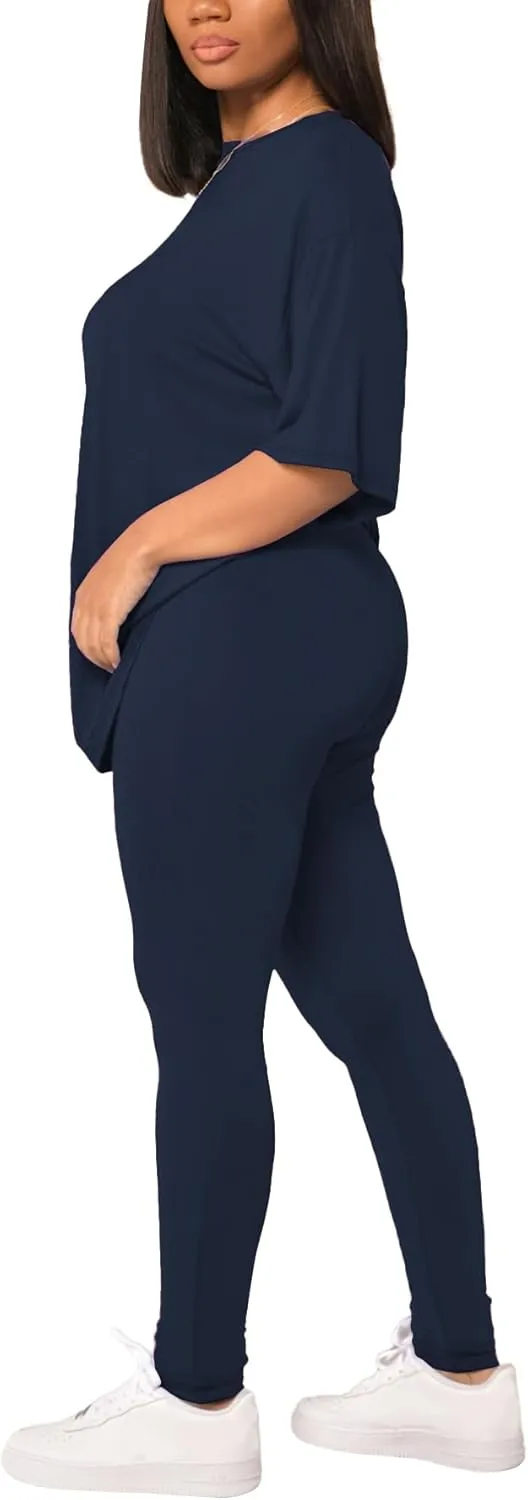 HBQ Women 2 Piece Outfits Summer Sweatsuits Drop Shoulder Tracksuits Biker Short Workout Jogger Sets