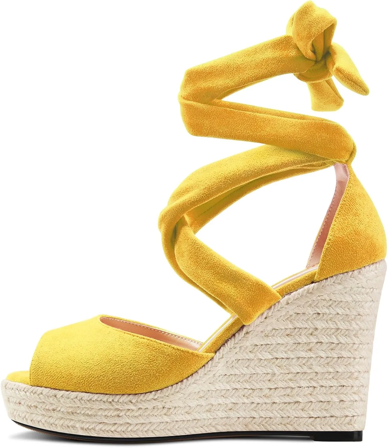 HDEUOLM Womens High Wedge Platform Heel Peep Open Toe Sandals Lace-up Prom Cute 3.9 Inches Heels