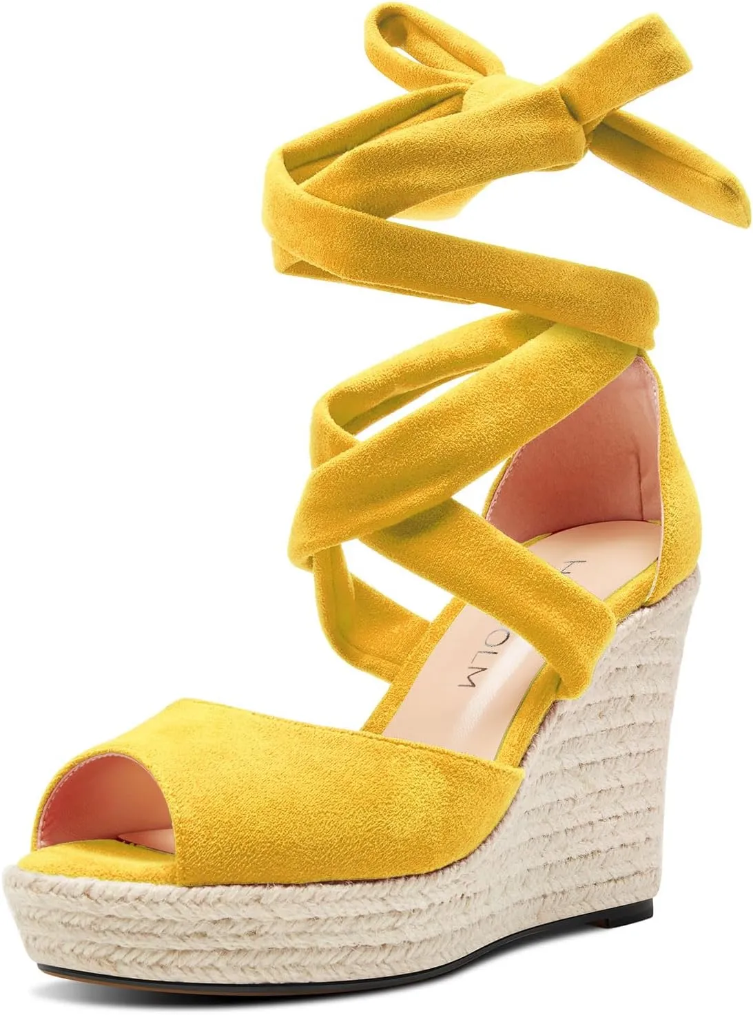 HDEUOLM Womens High Wedge Platform Heel Peep Open Toe Sandals Lace-up Prom Cute 3.9 Inches Heels