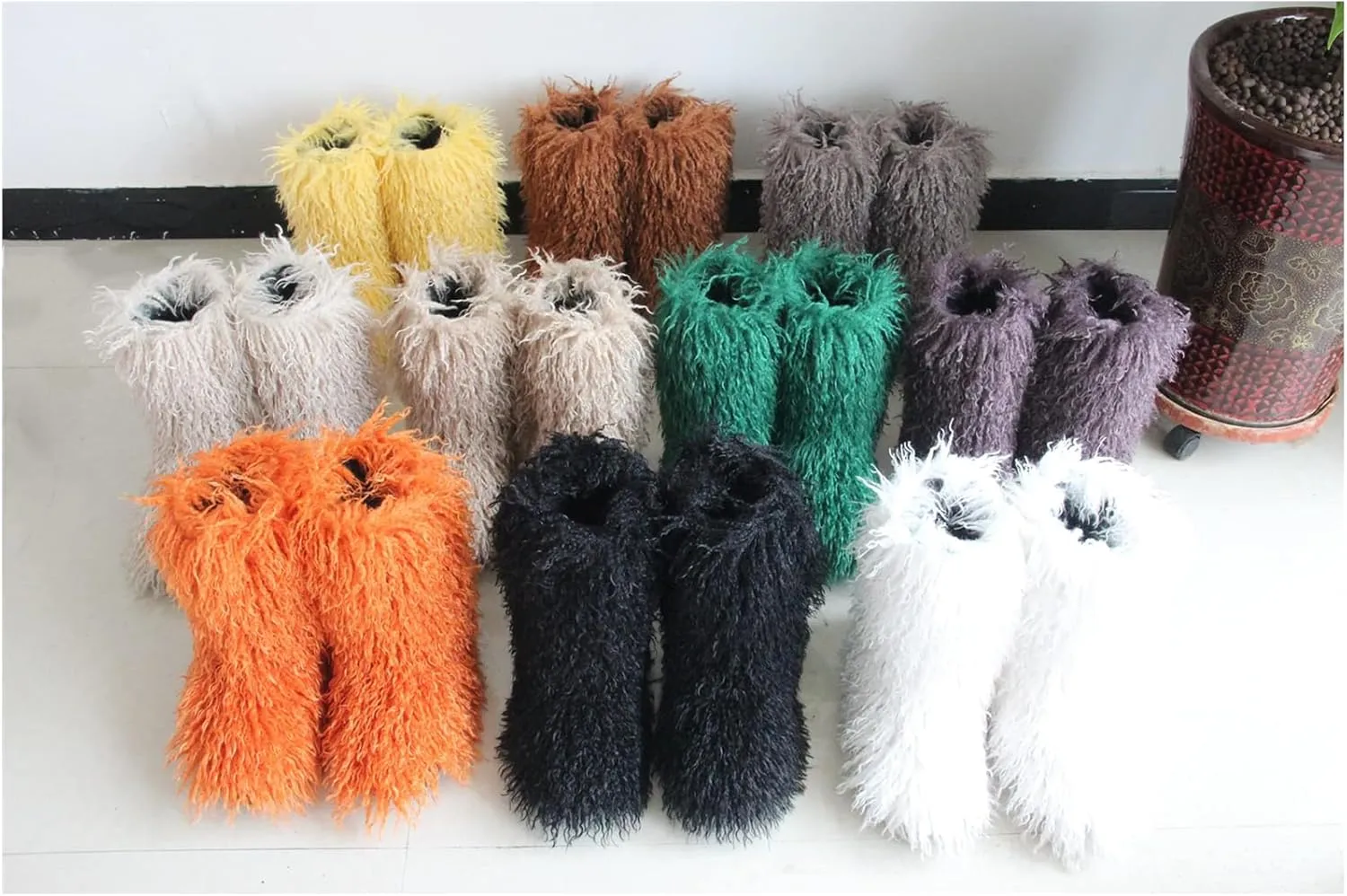 HINDOLA Womens Faux Fur Boots Plush Warm Snow Boots Fuzzy Fluffy Furry Round Toe Suede Boots Comfortable Winter Ankle Booties Anti Slip Outdoor Indoor Flat Shoes, 9, Bluish Green
