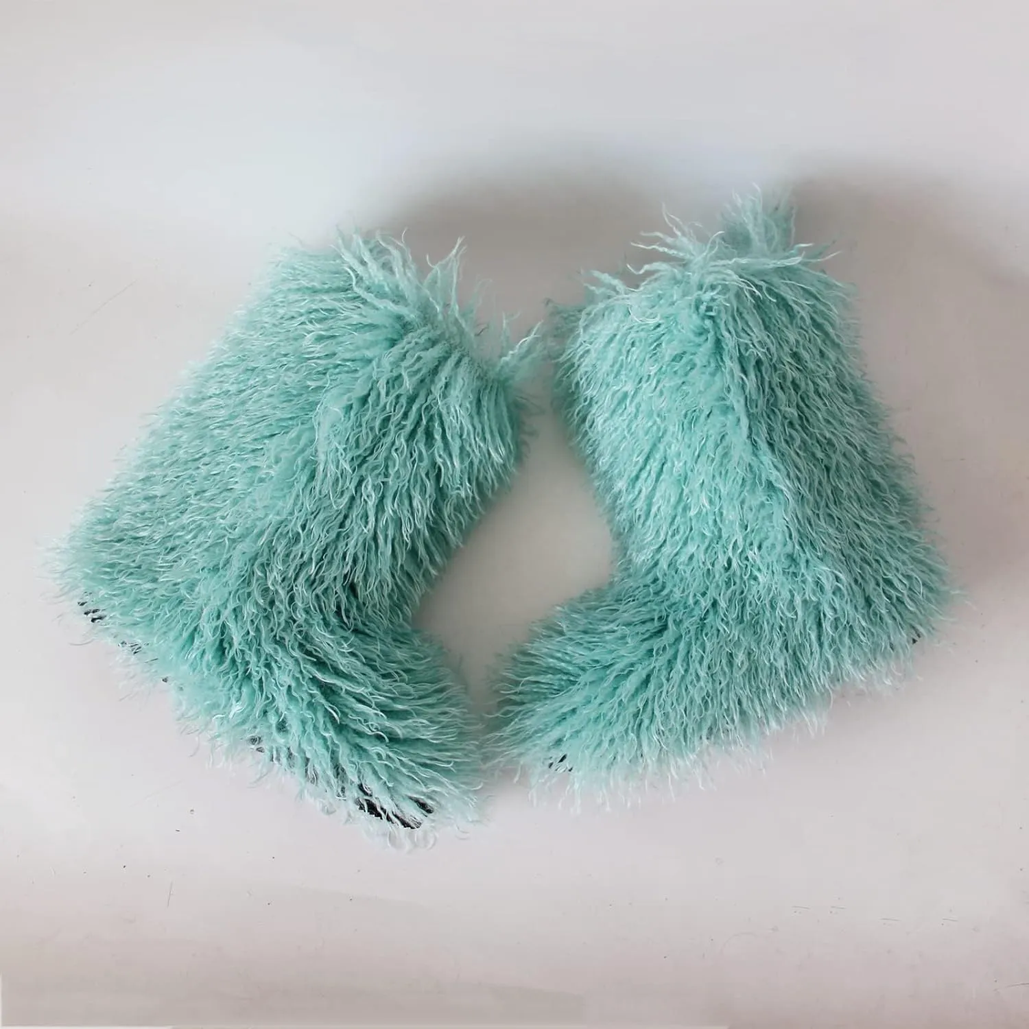 HINDOLA Womens Faux Fur Boots Plush Warm Snow Boots Fuzzy Fluffy Furry Round Toe Suede Boots Comfortable Winter Ankle Booties Anti Slip Outdoor Indoor Flat Shoes, 9, Bluish Green
