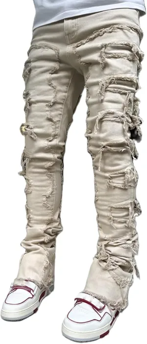 Hulpvktsgiq Men's Regular Fit Stacked Jeans Patch Ripped Skinny Distressed Destroyed Straight Denim Pants Streetwear Clothes