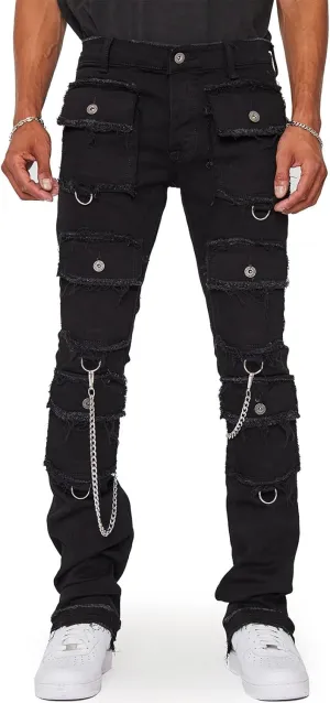 Hulpvktsgiq Men's Regular Fit Stacked Jeans Patch Ripped Skinny Distressed Destroyed Straight Denim Pants Streetwear Clothes