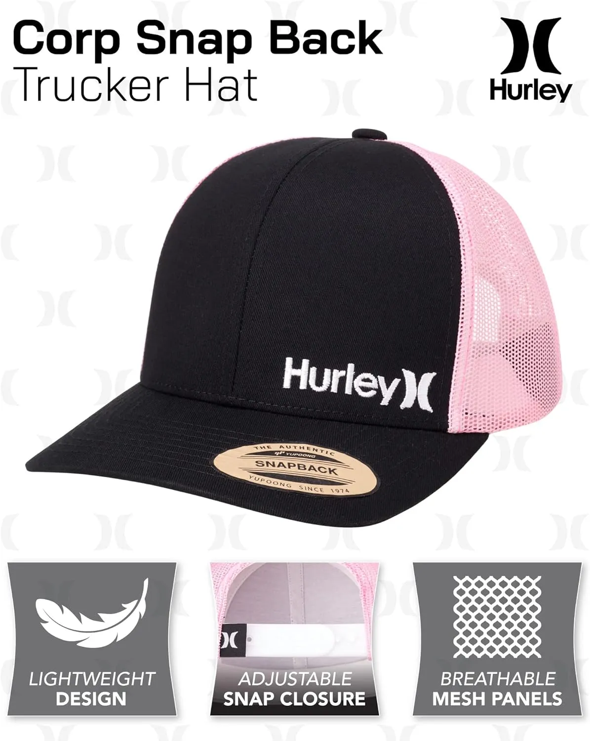 Hurley Men's Trucker Hat - Corp Snap Back Comfortable Curved Bill with Adjustable Snap Closure - Trucker Hats for Men