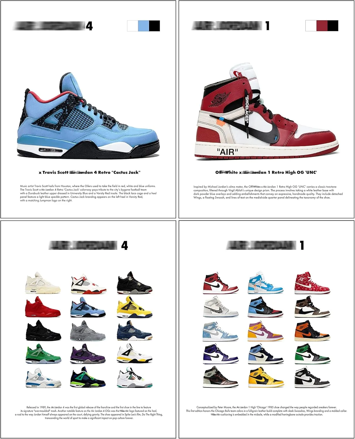 Hypebeast Sneaker Posters Unframed Michael Jordan Room Decor Shoes for Teen Boys Guys Men Room 4pcs 8x12 inch
