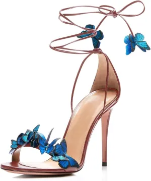 iadore Fashion Women Stiletto High Heel Shoes with Butterfly Decorations Lace up Summer Dress Sandals Size 5-12 US