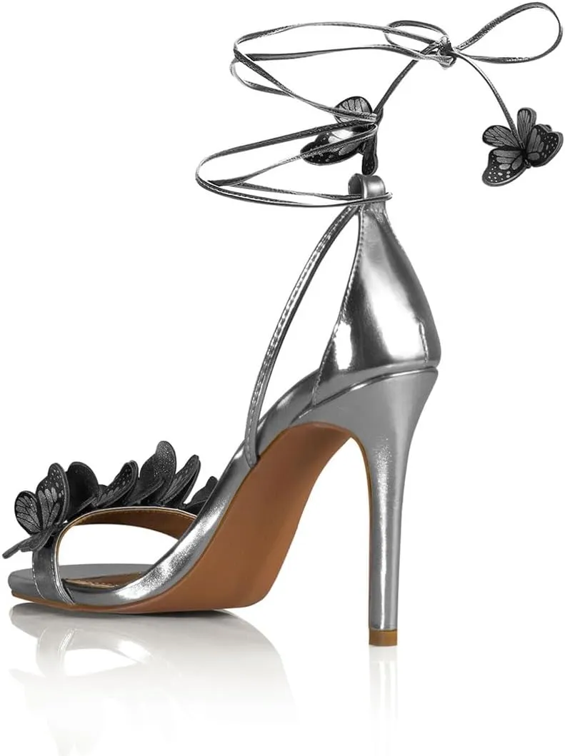 iadore Fashion Women Stiletto High Heel Shoes with Butterfly Decorations Lace up Summer Dress Sandals Size 5-12 US