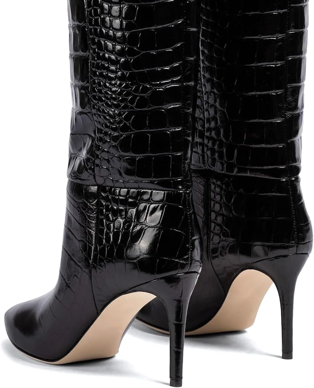 iadore Women Fashion Stiletto High Heel Boots Crocodile Pattern Sexy Pointed Toe Zipper Chic Knee High Boots