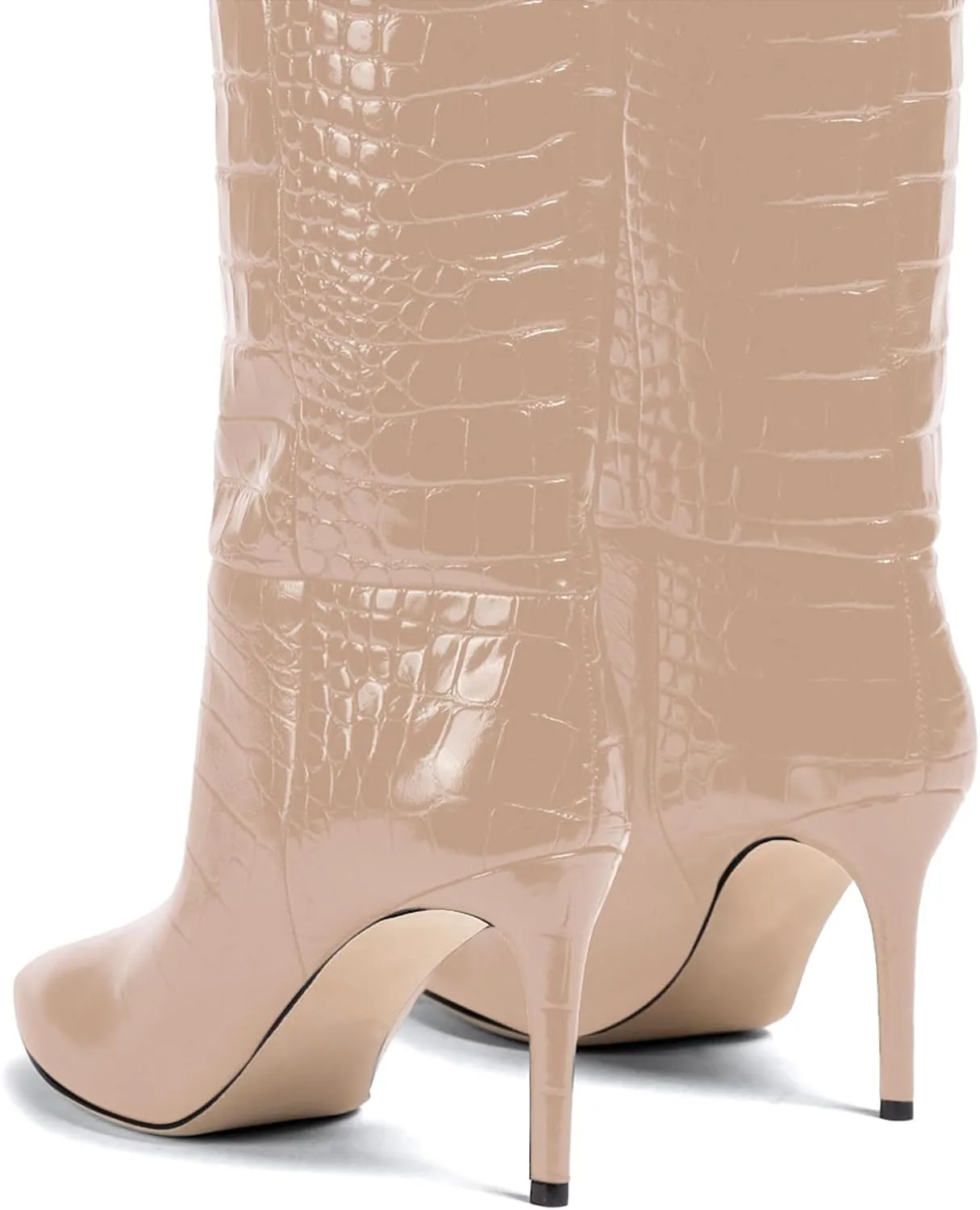 iadore Women Fashion Stiletto High Heel Boots Crocodile Pattern Sexy Pointed Toe Zipper Chic Knee High Boots