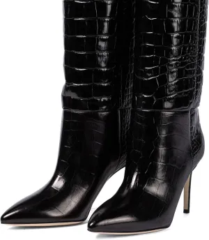 iadore Women Fashion Stiletto High Heel Boots Crocodile Pattern Sexy Pointed Toe Zipper Chic Knee High Boots