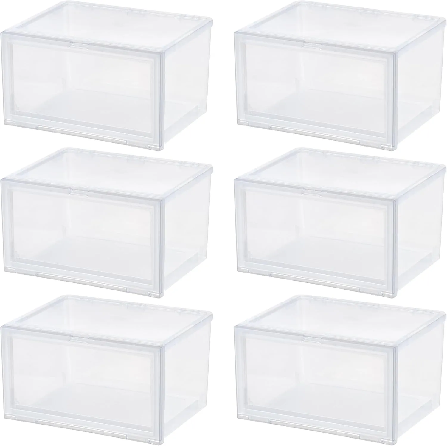 IRIS USA Stackable Shoe Display Box with Flip Up Door, 6-Pack, Sturdy Shoe Organizer Container with Side display for High-Top Sneakers, Closet Under Bed and Entryway Storage, Clear