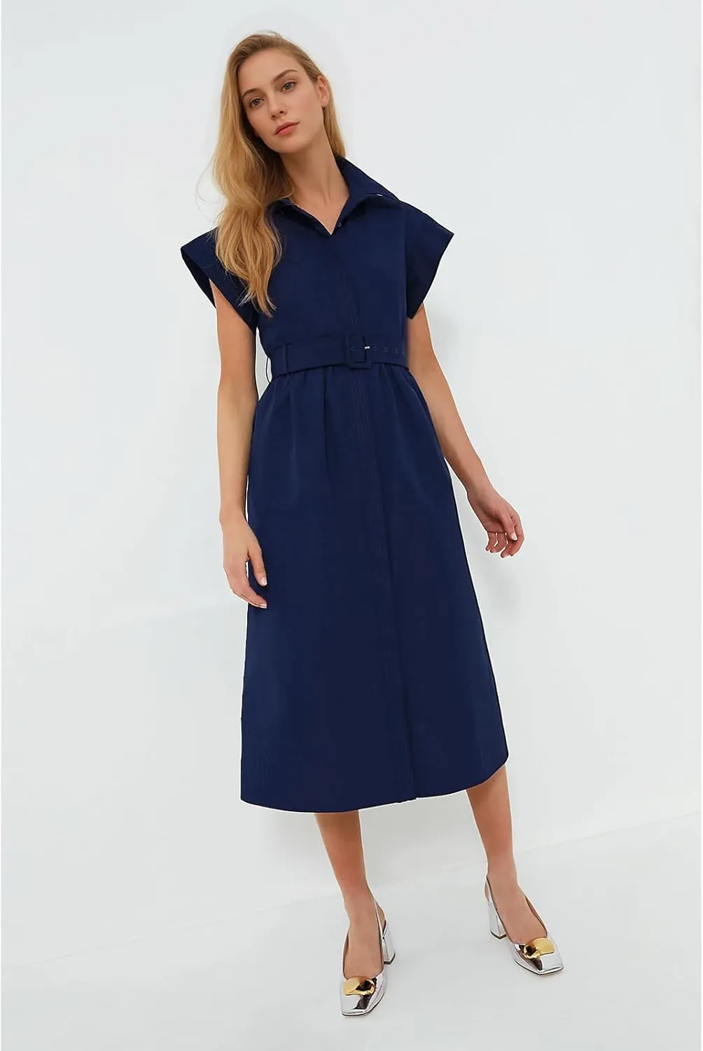 Jenkoon Women's Turn Down Collar Shirt Dress with Belt Short Sleeve Shell Trench Coat Formal Dresses