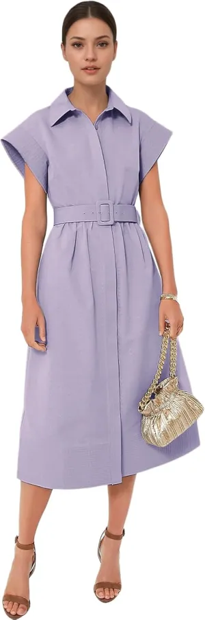 Jenkoon Women's Turn Down Collar Shirt Dress with Belt Short Sleeve Shell Trench Coat Formal Dresses