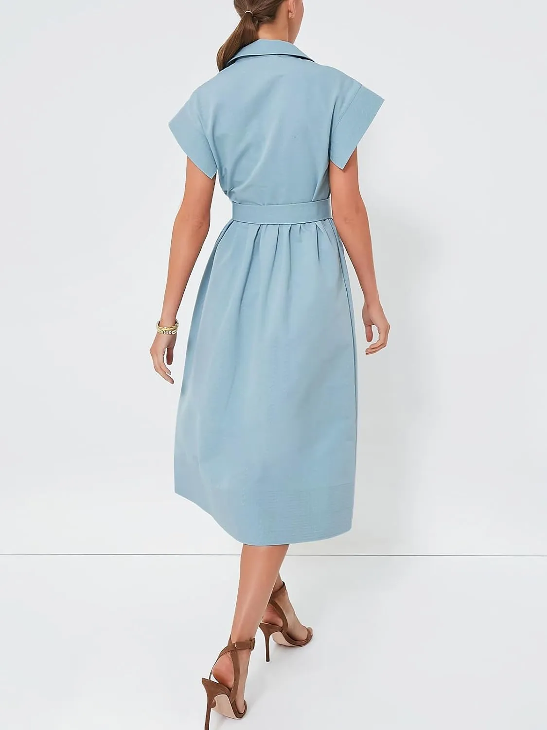 Jenkoon Women's Turn Down Collar Shirt Dress with Belt Short Sleeve Shell Trench Coat Formal Dresses