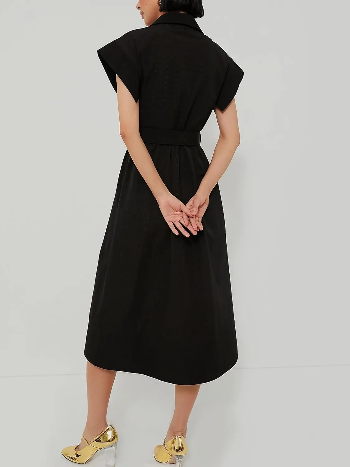 Jenkoon Women's Turn Down Collar Shirt Dress with Belt Short Sleeve Shell Trench Coat Formal Dresses