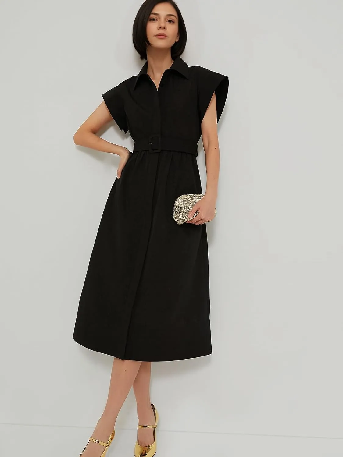Jenkoon Women's Turn Down Collar Shirt Dress with Belt Short Sleeve Shell Trench Coat Formal Dresses