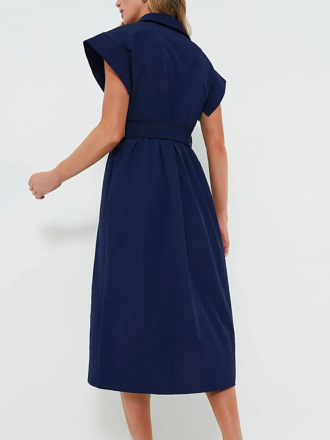 Jenkoon Women's Turn Down Collar Shirt Dress with Belt Short Sleeve Shell Trench Coat Formal Dresses
