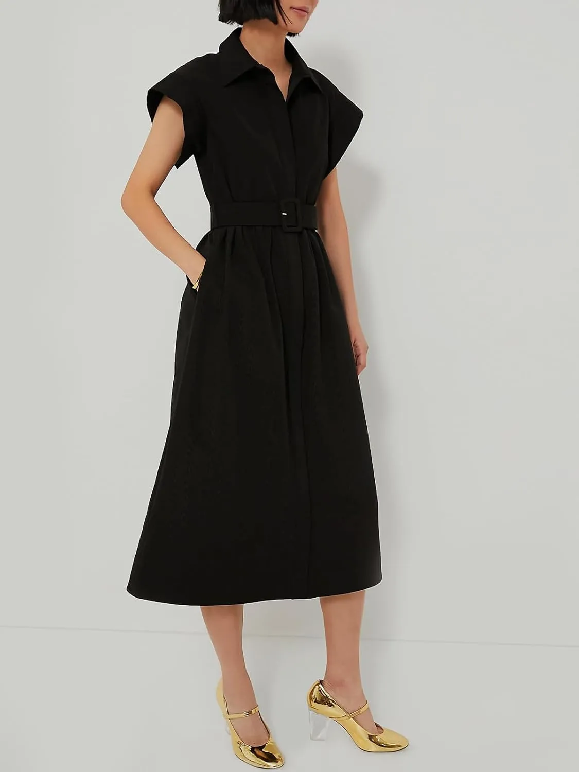 Jenkoon Women's Turn Down Collar Shirt Dress with Belt Short Sleeve Shell Trench Coat Formal Dresses