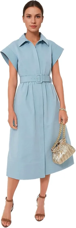 Jenkoon Women's Turn Down Collar Shirt Dress with Belt Short Sleeve Shell Trench Coat Formal Dresses