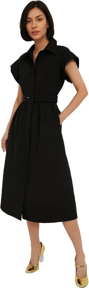 Jenkoon Women's Turn Down Collar Shirt Dress with Belt Short Sleeve Shell Trench Coat Formal Dresses