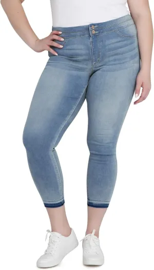 Jordache Women's Plus Double Stack Ankle Jean Jeggings, Plus Fit (Medium Enzyme Wash, 24W)