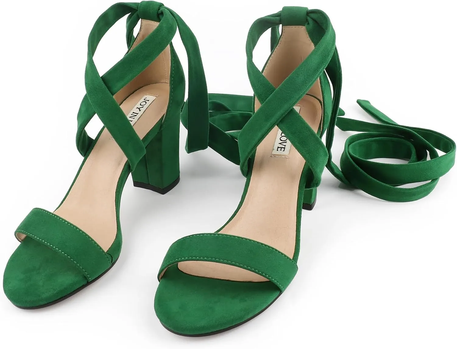 JOY IN LOVE Women's Lace Up Heels 3 Inch Chunky Block Heel Strappy Sandals
