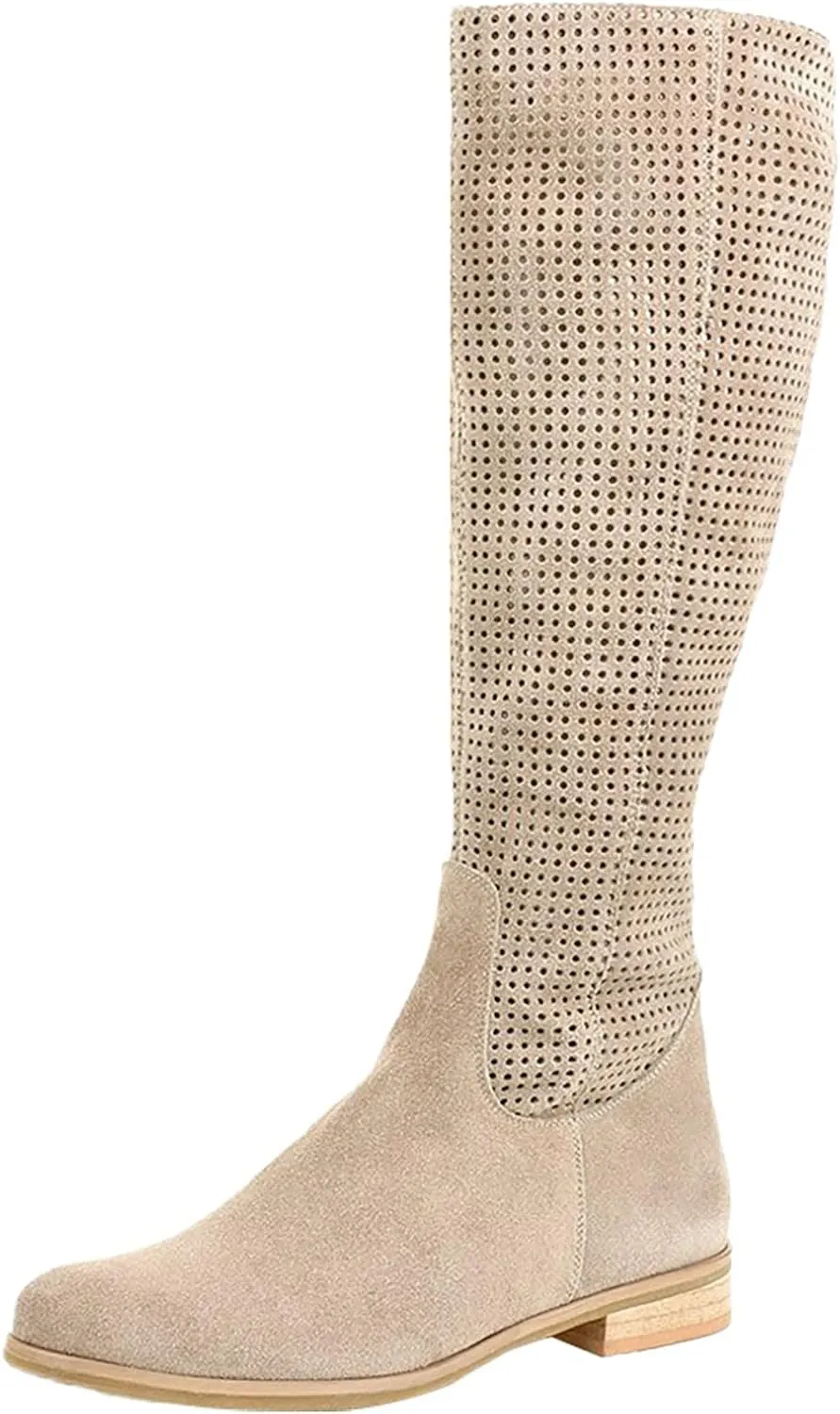 Knee High Boots Women Heel Wide Calf Flat Heel Chunky Stacked Heel Square Toe Mid Calf Boots Pull On Fall Booties