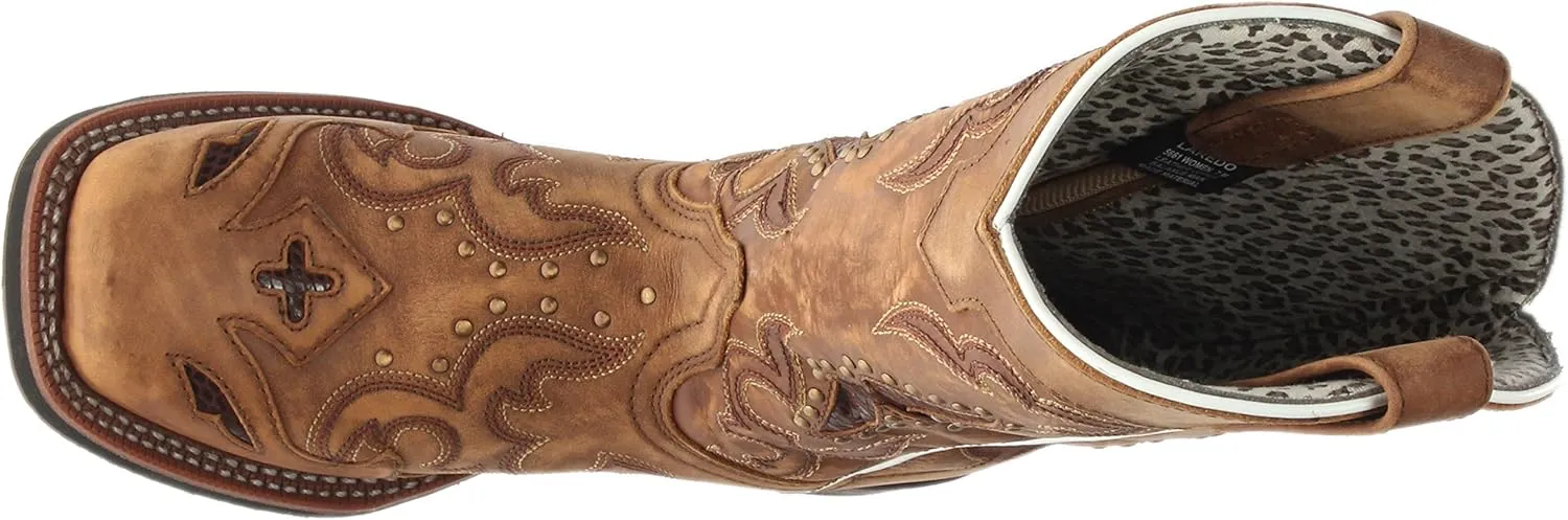 Laredo Womens Maddie Embroidered Round Toe Pull On Casual Boots Mid Calf Low Heel 1-2" - Black