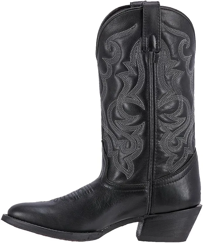 Laredo Womens Maddie Embroidered Round Toe Pull On Casual Boots Mid Calf Low Heel 1-2" - Black