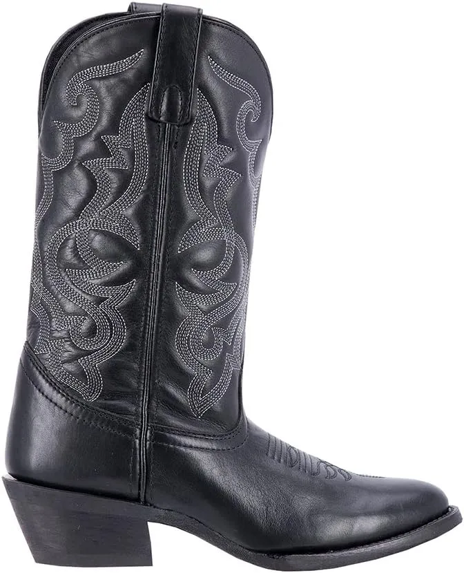 Laredo Womens Maddie Embroidered Round Toe Pull On Casual Boots Mid Calf Low Heel 1-2" - Black