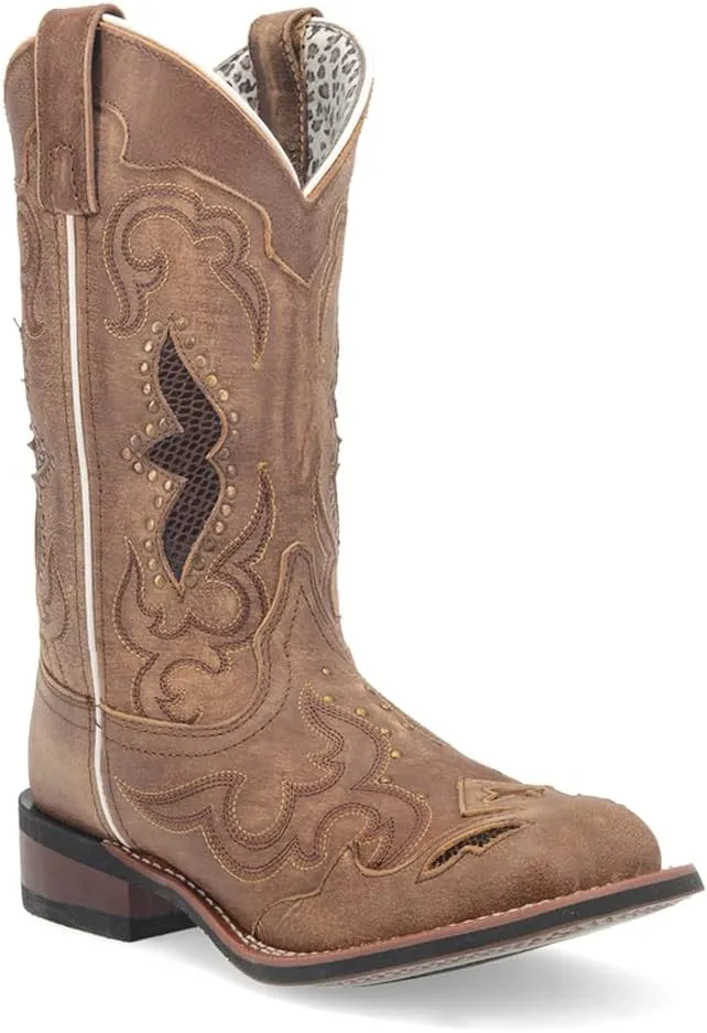 Laredo Womens Maddie Embroidered Round Toe Pull On Casual Boots Mid Calf Low Heel 1-2" - Black