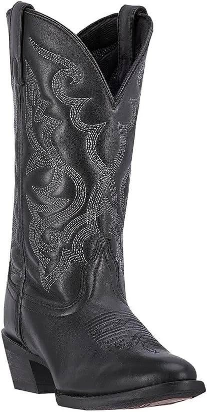 Laredo Womens Maddie Embroidered Round Toe Pull On Casual Boots Mid Calf Low Heel 1-2" - Black