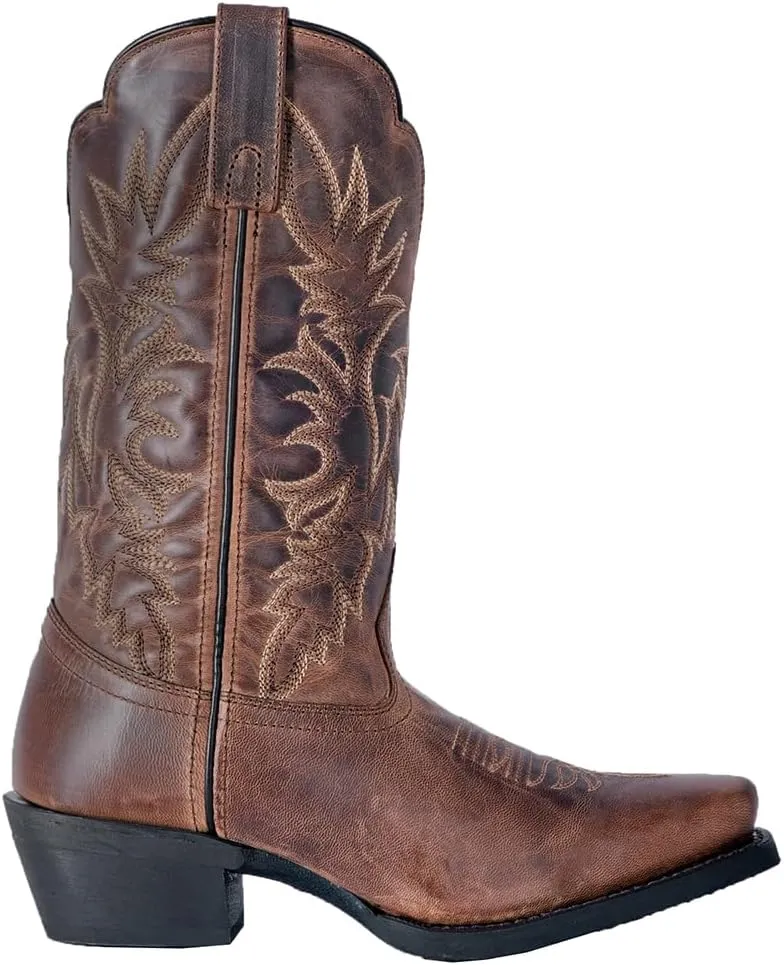 Laredo Womens Malinda Distressed Embroidered Square Toe Casual Boots Mid Calf Low Heel 1-2" - Brown