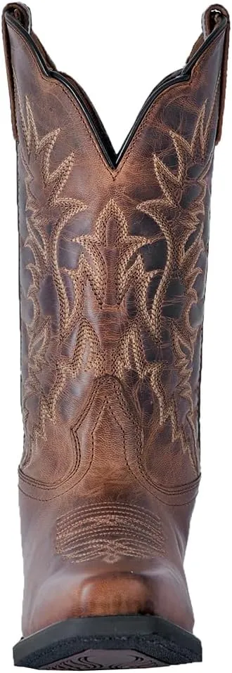 Laredo Womens Malinda Distressed Embroidered Square Toe Casual Boots Mid Calf Low Heel 1-2" - Brown