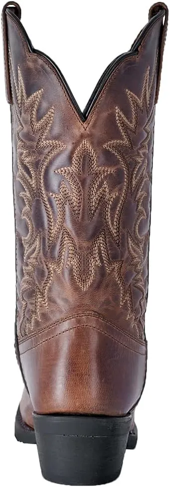 Laredo Womens Malinda Distressed Embroidered Square Toe Casual Boots Mid Calf Low Heel 1-2" - Brown