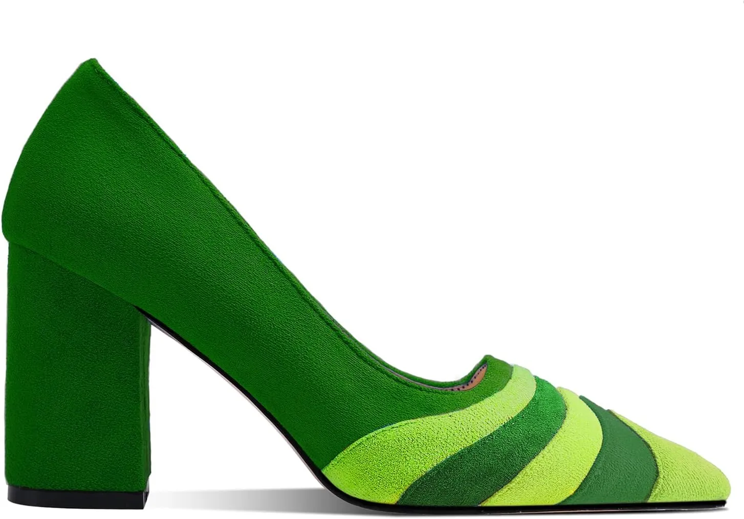LEHOOR Women Rainbow Chunky Heel Pumps Pointed Toe Suede Multicolor High Heels 3 Inch Slip On Closed Toe Block Dress Pumps for Ladies Party Office Classic Comfy Retro Fashion 4-13 M US