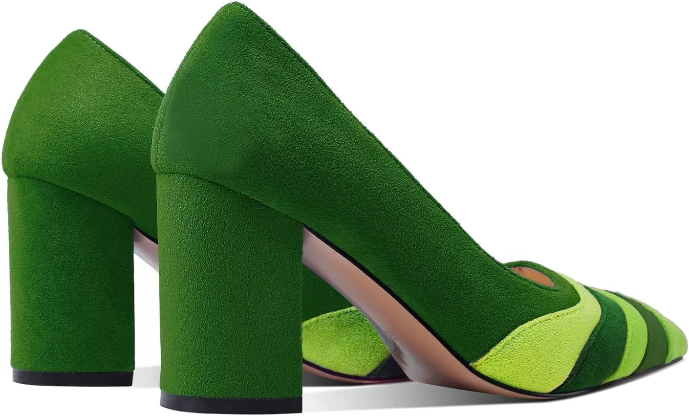 LEHOOR Women Rainbow Chunky Heel Pumps Pointed Toe Suede Multicolor High Heels 3 Inch Slip On Closed Toe Block Dress Pumps for Ladies Party Office Classic Comfy Retro Fashion 4-13 M US