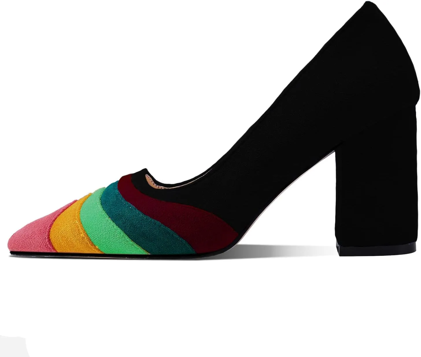 LEHOOR Women Rainbow Chunky Heel Pumps Pointed Toe Suede Multicolor High Heels 3 Inch Slip On Closed Toe Block Dress Pumps for Ladies Party Office Classic Comfy Retro Fashion 4-13 M US