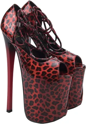 LEHOOR Women Stiletto Platform Sandals 9 Inch Super High Heels Leopard Print Lace Up Pumps Peep Round Toe Summer Sexy Party Dress Shoes Size 4-13 M US