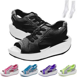 LELEBEAR Contrast Paneled Cutout Lace-Up Muffin Sandals, Women Causal Toe Platform Sneaker Sandals for Indoor and Outdoor