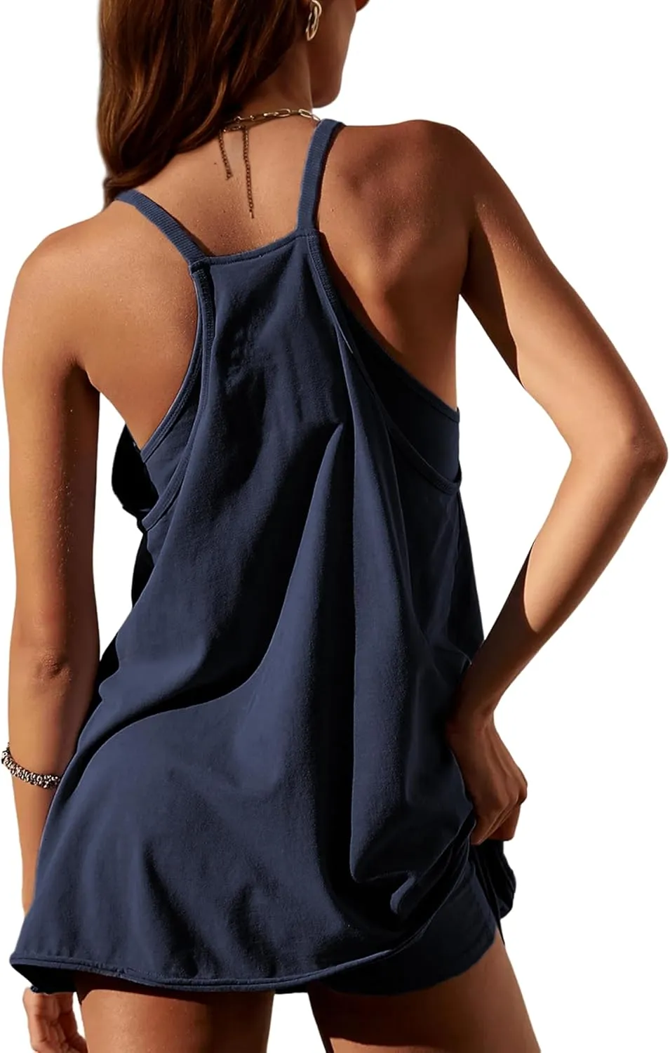 Lentta Womens Athletic Sleeveless Mini Dress with Built-in Shorts V Neck Spaghetti Strap Sundress