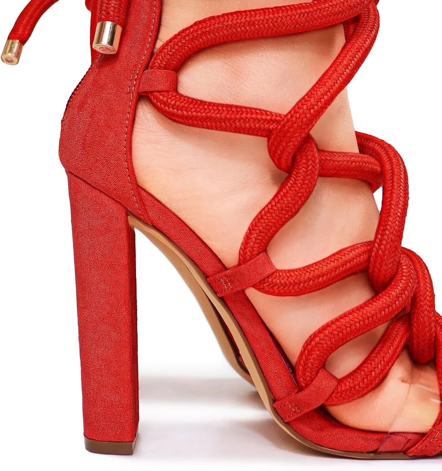 Liliana Women Chunky heel rope lace up high heel sandals
