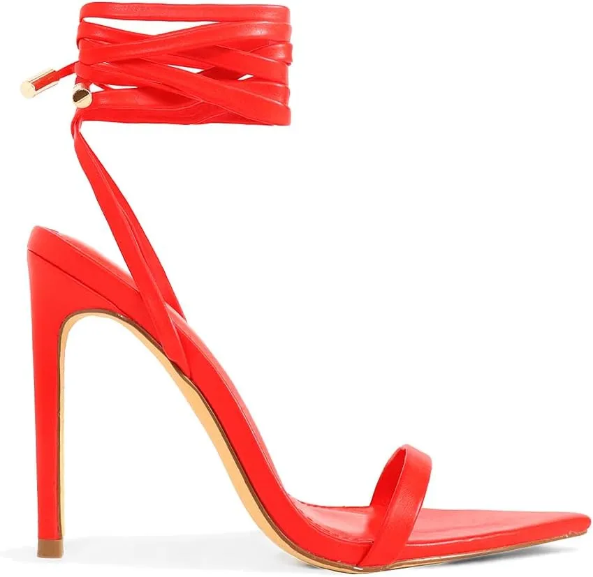 Liliana Women's Lace-Up Heels Sandals Strappy Pointed Toe Stiletto High Heel Sandals-Metallic Shoes
