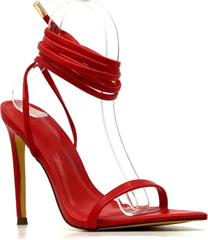 Liliana Women's Lace-Up Heels Sandals Strappy Pointed Toe Stiletto High Heel Sandals-Metallic Shoes