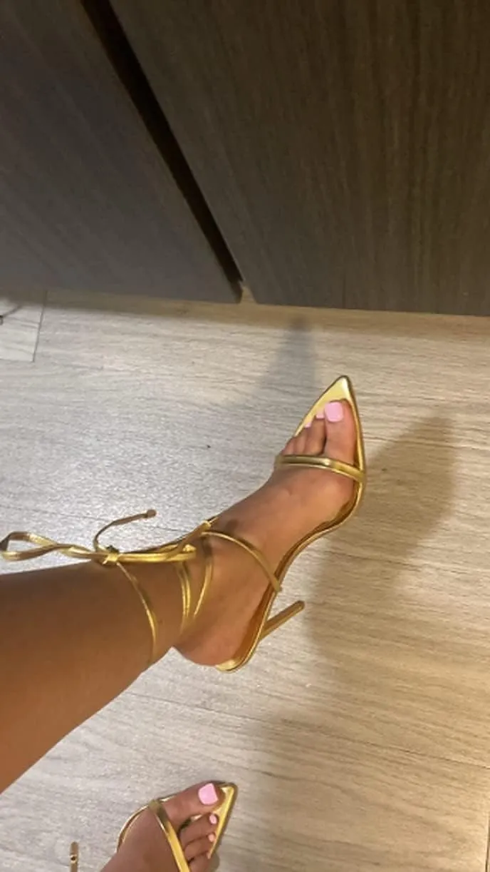Liliana Women's Lace-Up Heels Sandals Strappy Pointed Toe Stiletto High Heel Sandals-Metallic Shoes