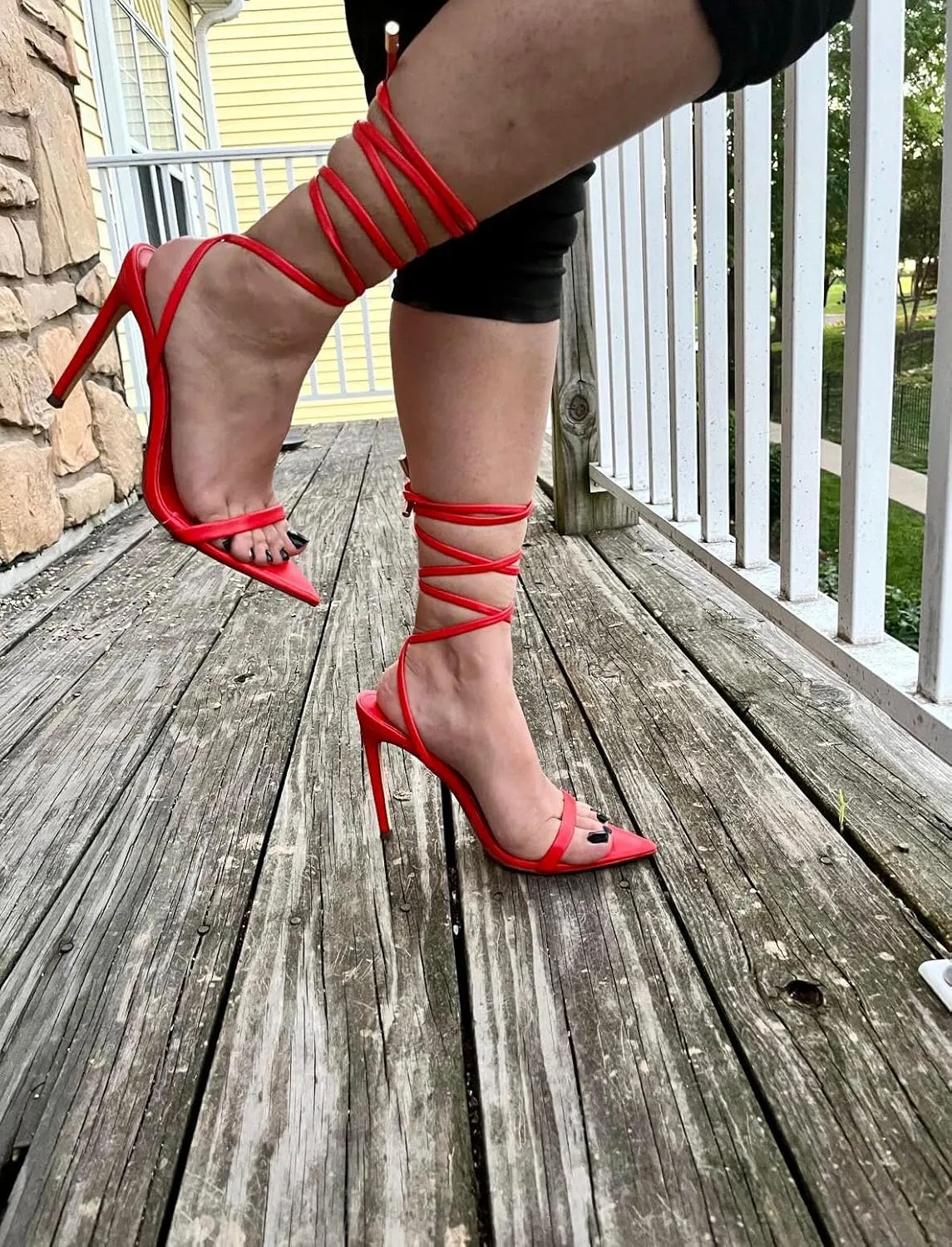 Liliana Women's Lace-Up Heels Sandals Strappy Pointed Toe Stiletto High Heel Sandals-Metallic Shoes