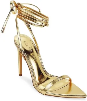 Liliana Women's Lace-Up Heels Sandals Strappy Pointed Toe Stiletto High Heel Sandals-Metallic Shoes